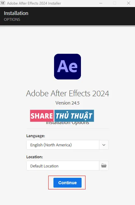 cài đặt Adobe After Effects 2024