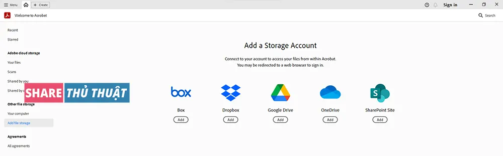 chức năng storage Adobe Acrobat Pro DC 2024