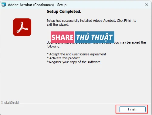 cài đặt Adobe Acrobat Pro DC 2025 thành công