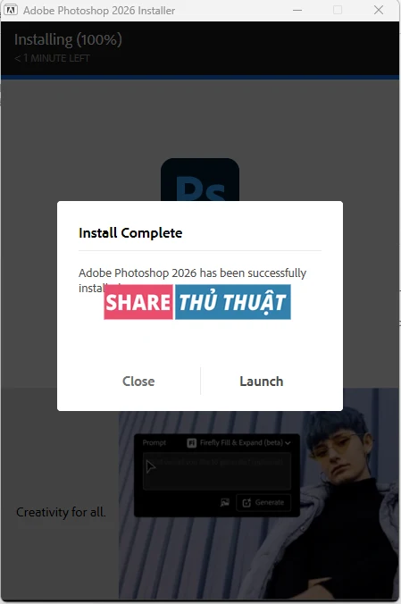 cài đặt Adobe Photoshop 2026 thành công