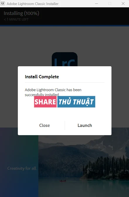cài đặt Adobe Lightroom Classic 2026 hoàn thành
